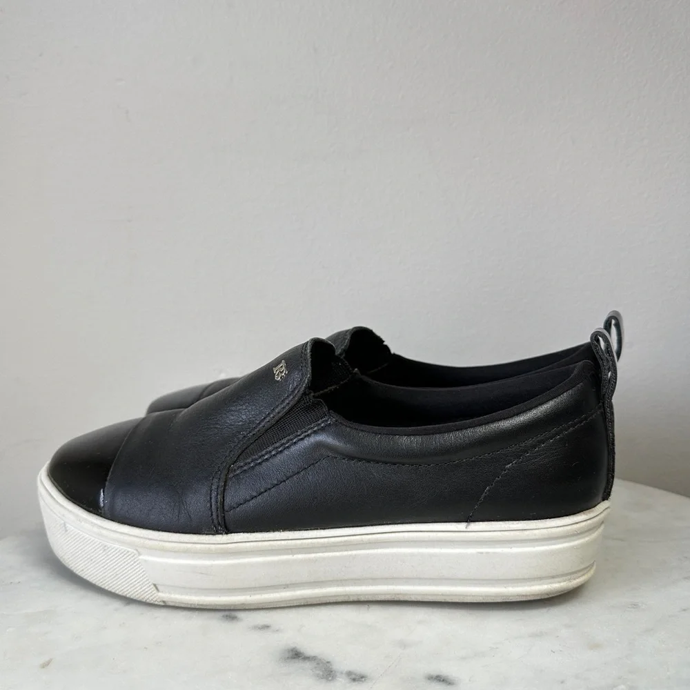 Anthropologie Raphaella Booz Black Soft Leather Platform Slip On Sneaker size 7